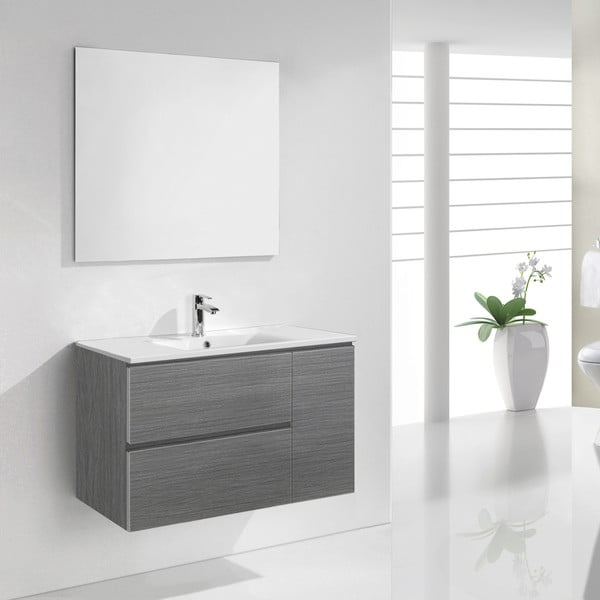 Dulăpior baie cu lavoar și oglindă Nayade, nuanță de gri, 80 cm