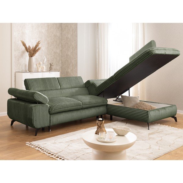 Colțar verde cu tapițerie din catifea reiată  (cu colț pe partea dreaptă/în formă de ”L”) Marbeya  – Ropez-image-4