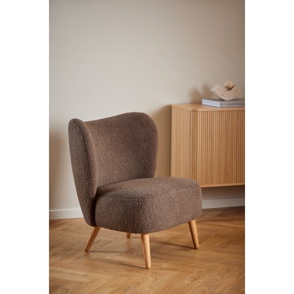 Fotoliu maro cu tapițerie din țesătură bouclé Elmont – Actona-image-1