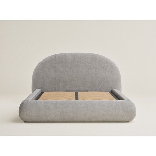 Pat matrimonial grej tapițat cu spațiu de depozitare cu somieră 180x200 cm Maumere – Maison de Rêve-image-2