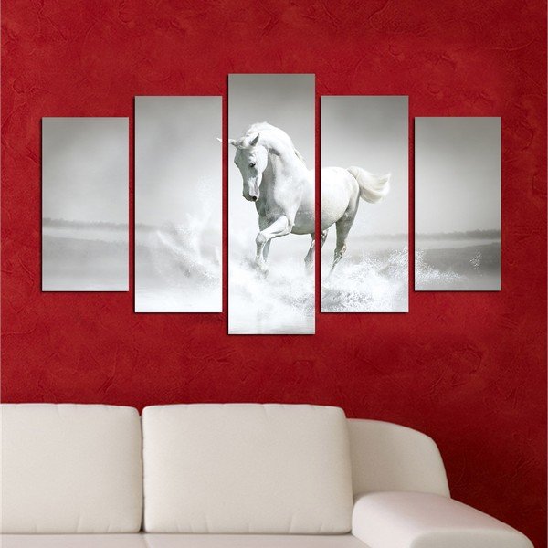 Tablou din mai multe piese White Horse, 110 x 60 cm-image-1