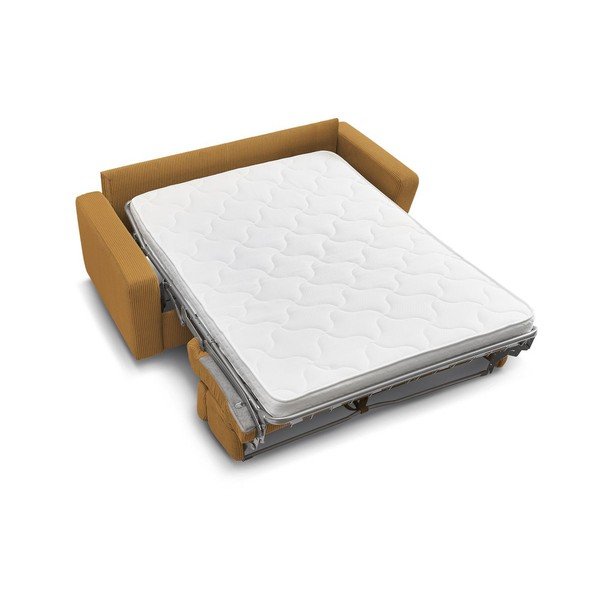 Canapea galben-muștar extensibilă cu tapițerie din catifea reiată  195 cm Monaco – Bobochic Paris-image-4