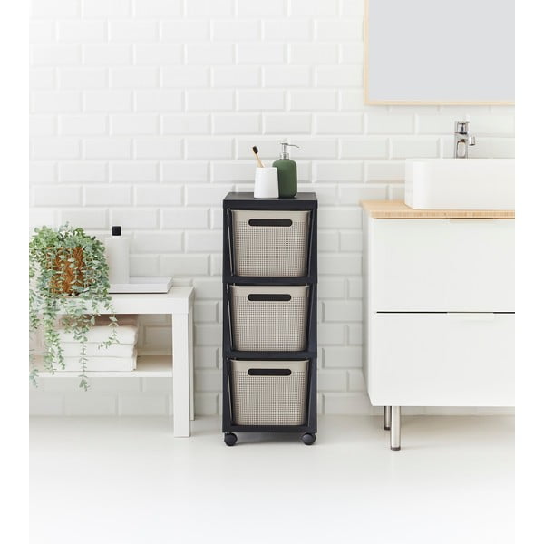 Etajeră pe roți neagră/bej din plastic 30x77 cm Brisen - Rotho-image-3