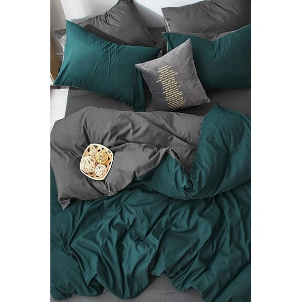Lenjerie de pat  verde petrol-gri din bumbac pentru pat de o persoană-extins și cearceaf 160x220 cm – Mila Home
