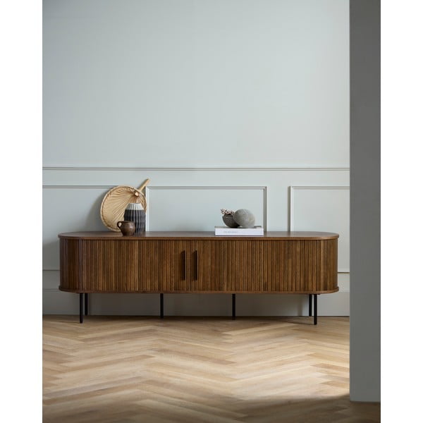 Comodă TV maro cu aspect de lemn de stejar 180x56x45 cm Nola – Unique Furniture-image-1