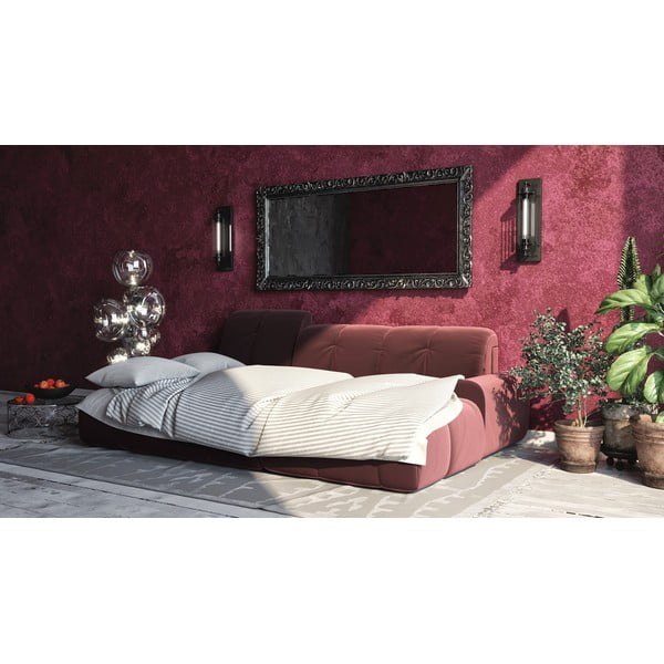 Canapea extensibilă din catifea cu șezlong pe partea dreaptă devichy Tous, roz închis-image-1