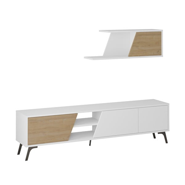 Set mobilier TV alb/aspect de lemn de stejar 180x48 cm Fiona - Kalune Design