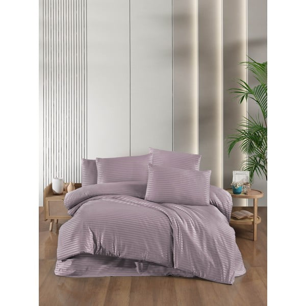 Lenjerie de pat mov din damasc pentru pat dublu, extinsă cu cearceaf inclus, cu 4 piese 200x220 cm – Mila Home