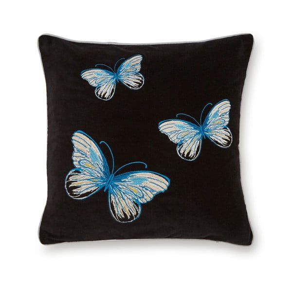 Pernă decorativă din bumbac Cooksmart ® Opulence Butterflies, 45 x 45 cm, negru