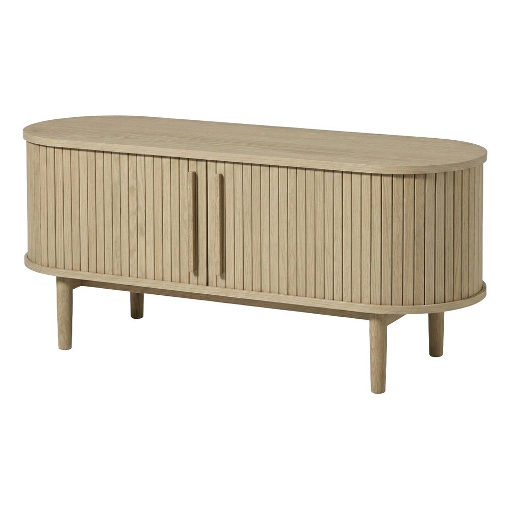 Comodă TV în culoare naturală deschisă cu aspect de lemn de stejar 140x56x40 cm Meta – Unique Furniture