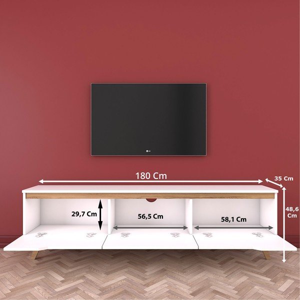 Comodă TV cu 3 uși rabatabile Wren White, alb-image-1