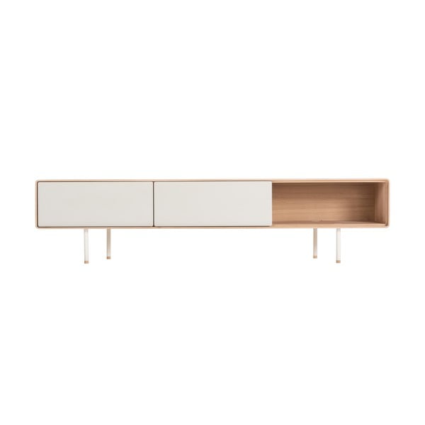 Comodă TV albă/în culoare naturală din lemn de stejar 200x48 cm Fina – Gazzda