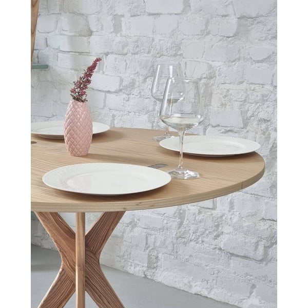 Masă de dining rotundă extensibilă cu blat cu aspect de lemn de  frasin  45x90 cm Jubi – Ragaba-image-3