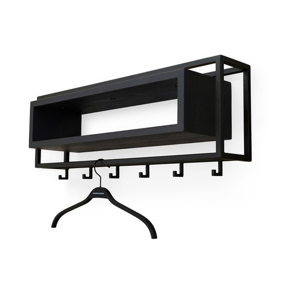 Cuier de perete negru cu raft din lemn de stejar 78 cm School – Spinder Design