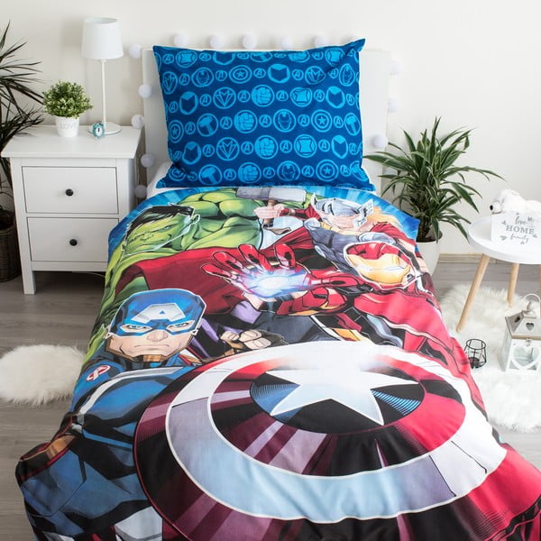 Lenjerie de pat pentru copii din bumbac fosforescentă  140x200 cm Avengers - Jerry Fabrics-image-1