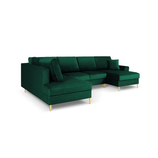 Colțar verde extensibil, cu spațiu de depozitare cu tapițerie din catifea (cu colț pe partea stângă, în formă de "U") Kyoto – Cosmopolitan Design-image-3