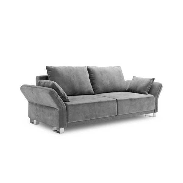 Canapea extensibilă cu 3 locuri și tapițerie de catifea Windsor & Co Sofas Pyxis, gri-image-2