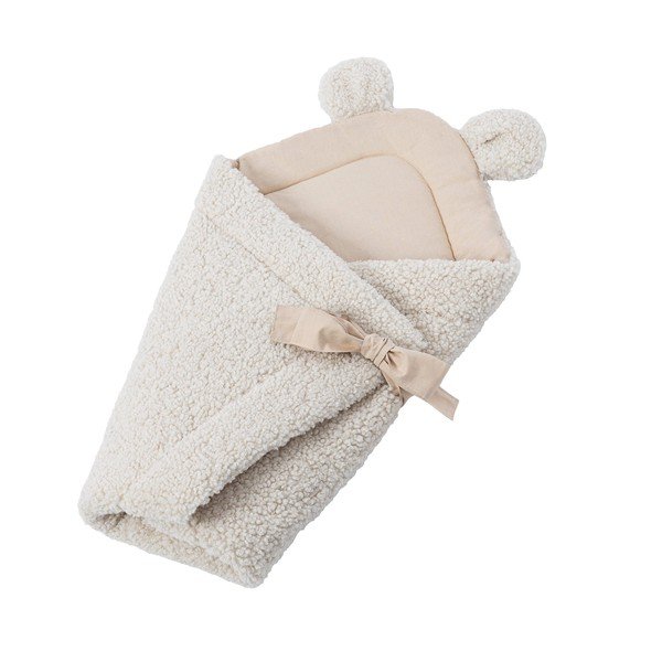 Păturică de înfășat crem din sherpa 35x65 cm – Meowbaby-image-2