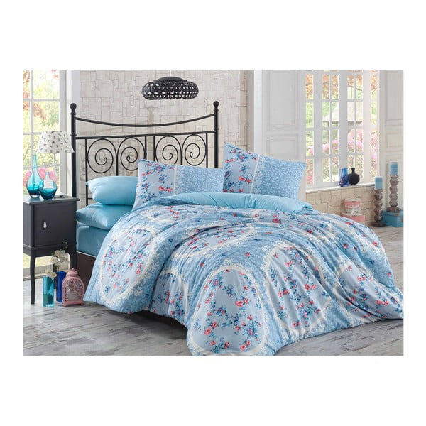 Lenjerie de pat cu cearşaf Floreada, 160 x 220 cm, albastru