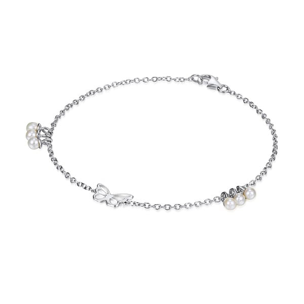 Brățară din argint cu pandantiv din perle Chakra Pearls Butterfly, 19 cm