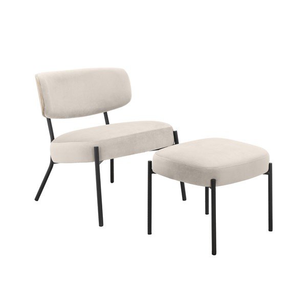 Fotoliu cu taburet crem cu tapițerie din catifea Jerry – Støraa