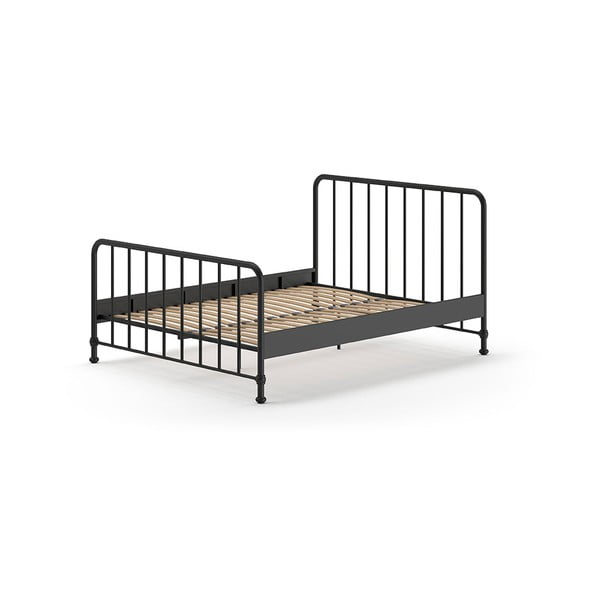 Pat matrimonial negru din metal cu somieră 160x200 cm BRONXX – Vipack-image-2