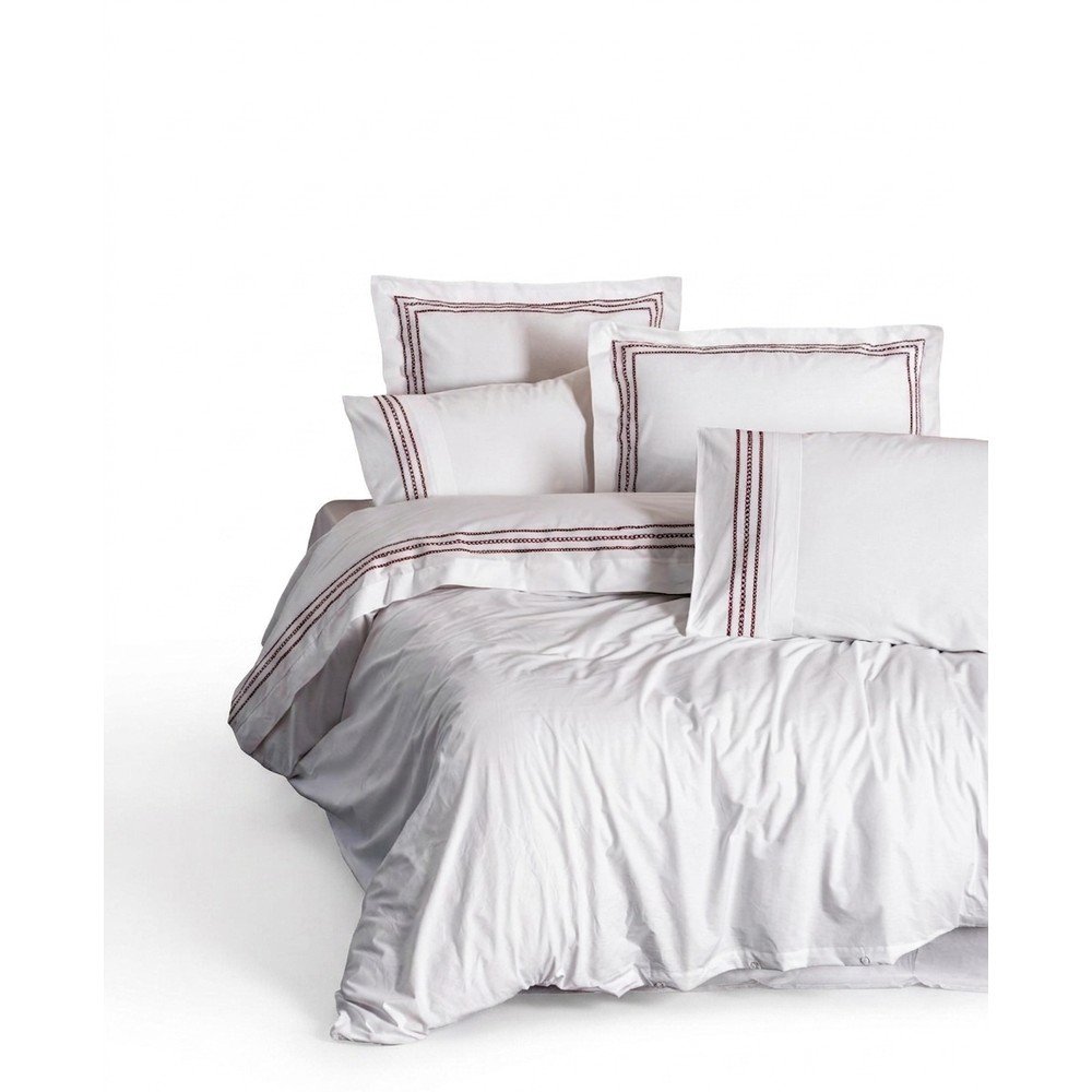 Lenjerie de pat albă din bumbac ranforcé pentru pat de o persoană 140x200 cm Red Heritage Lines – Mila Home Luxury