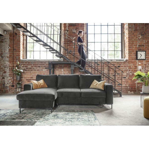 Colțar extensibil din catifea cu șezlong pe partea stângă Miuform Lofty Lilly, gri închis-image-4