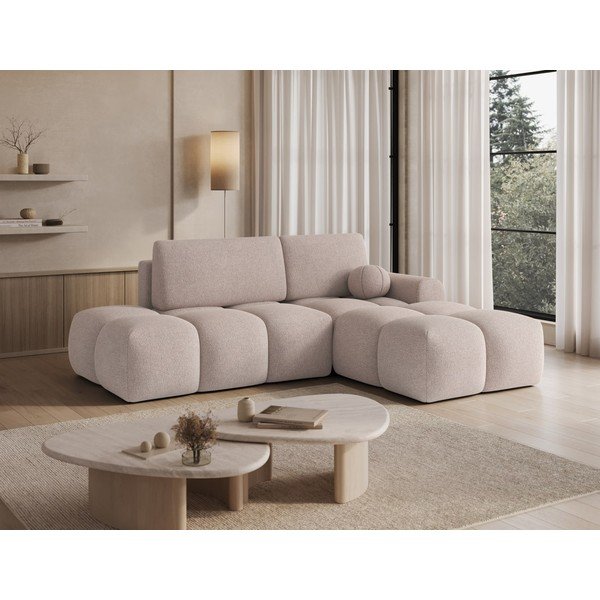 Colțar maro deschis extensibil/cu spațiu de depozitare cu tapițerie din țesătură bouclé (cu colț pe partea dreaptă/cu șezlong) Vittario – ELTAP-image-2