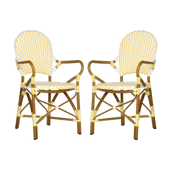 Set 2 scaune din răchită Safavieh Lisabon, galben - alb