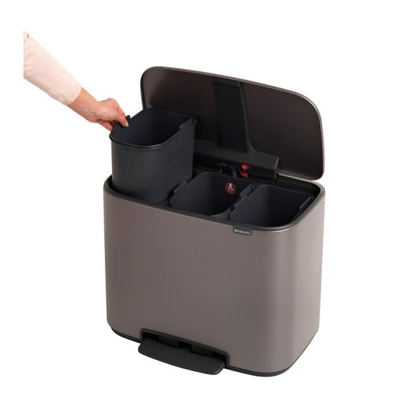Coș de gunoi gri de reciclat/cu pedală din oțel 33 l Bo – Brabantia-image-1