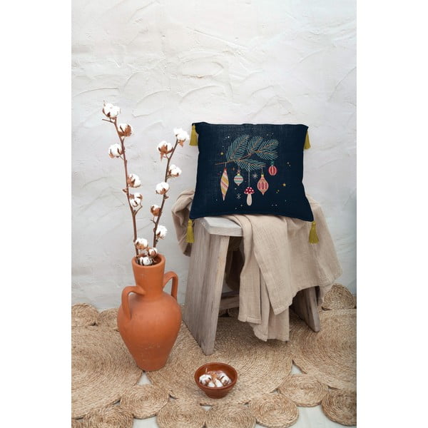 Pernă albastră închis din amestec de in Really Nice Things Christmas Ornaments, 45 x 45 cm, 45 x 45 cm-image-1