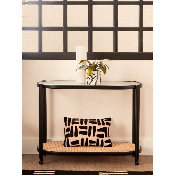 Masă consolă neagră/în culoare naturală cu blat din sticlă 49x100 cm Cebu – Premier Housewares-image-1