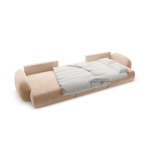 Colțar bej extensibil/cu spațiu de depozitare cu tapițerie din catifea (în formă de "U") Tonale – Cosmopolitan Design-image-3