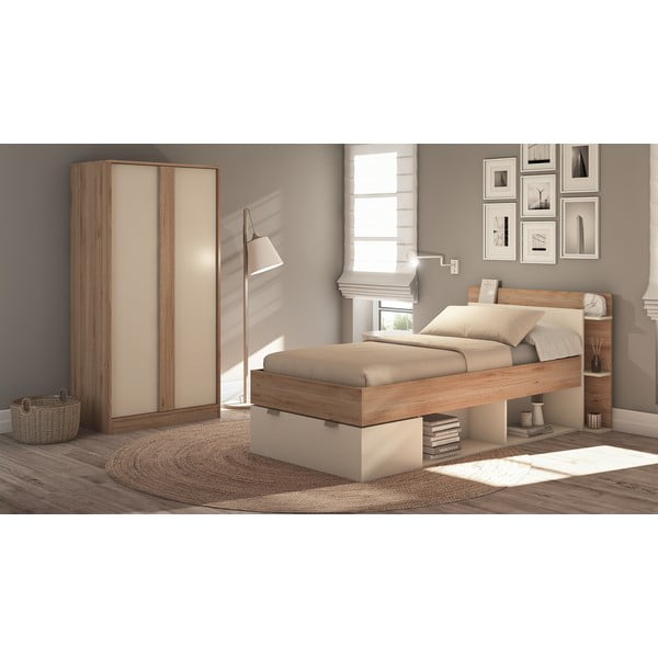 Șifonier crem/în culoare naturală cu aspect de lemn de stejar 90x180x53 cm Dennis – Marckeric-image-1