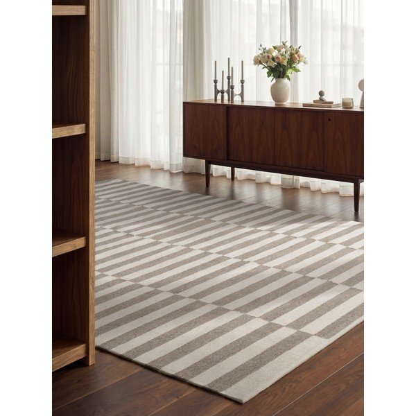 Covor alb/gri reversibil/țesut manual din lână 200x300 cm Vika – Hanse Home-image-1