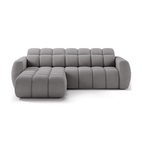 Colțar gri cu tapițerie din țesătură bouclé (cu colț pe partea stângă/cu șezlong) Fanito – ELTAP