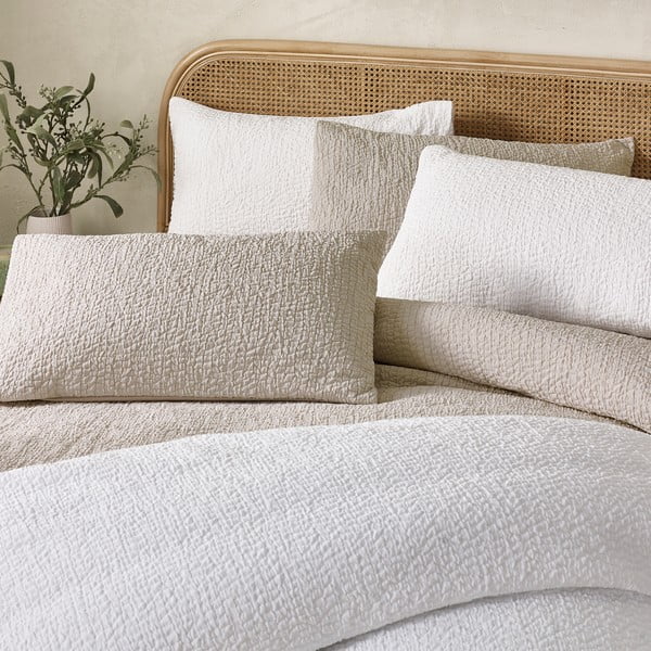 Lenjerie de pat albă din țesătură crep pentru pat dublu, extinsă 230x220 cm Crinkle Seersucker – Catherine Lansfield-image-4