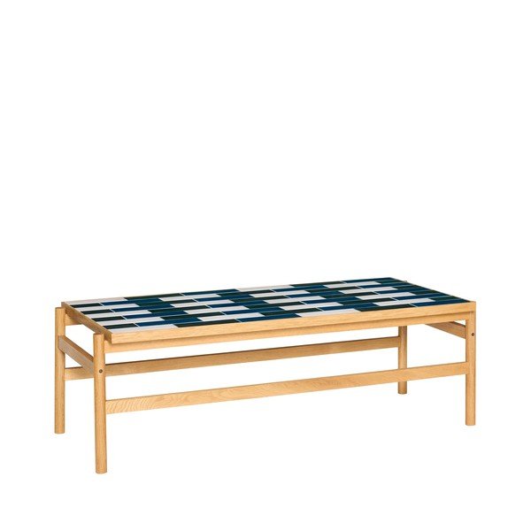 Măsuță de cafea alb-negru/în culoare naturală cu aspect de lemn de stejar 61x132 cm Motif – Hübsch