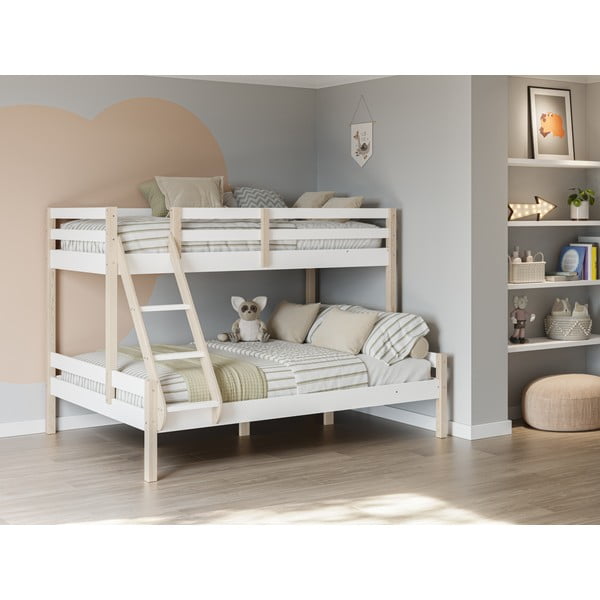 Pat pentru copii  alb supraetajat din lemn de pin 90x190/140x190 cm Livia – Marckeric-image-1