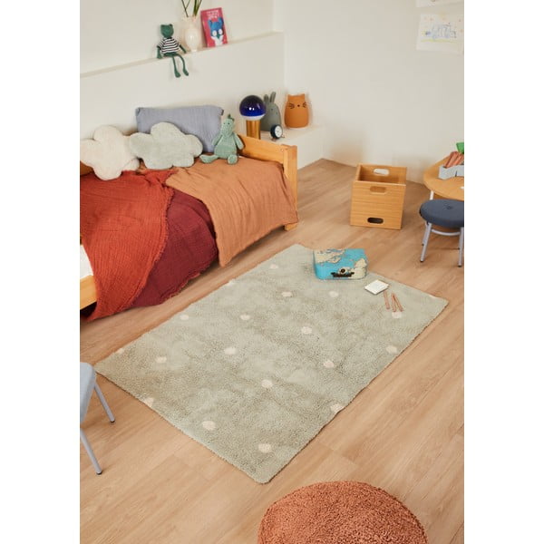 Covor pentru copii verde mentă lavabil/țesut manual din bumbac 100x150 cm Mini Dot Blue Sage – Lorena Canals-image-3