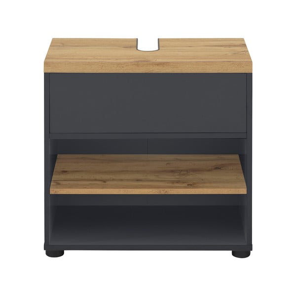 Dulap sub chiuvetă gri antracit cu aspect de lemn de stejar 60x57 cm Thessa – Støraa