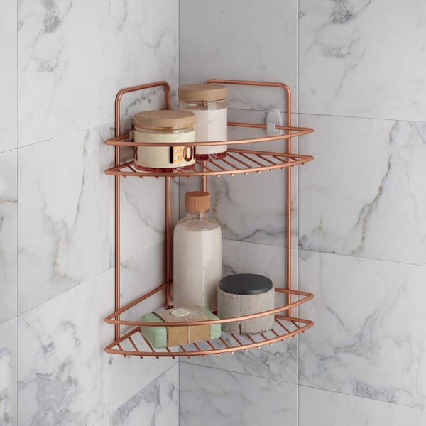 Etajeră pe colț cu 2 rafturi pentru baie Metaltex Copper-image-2
