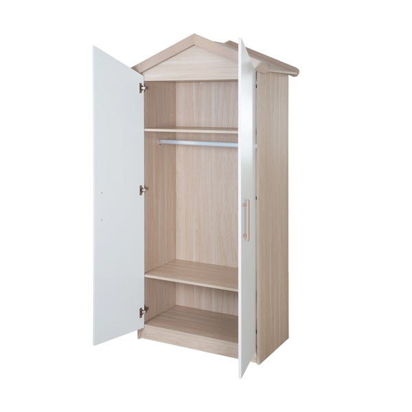 Șifonier de copii alb-în culoare naturală cu aspect de lemn de stejar 96x190x50 cm Cabane – Roba-image-4