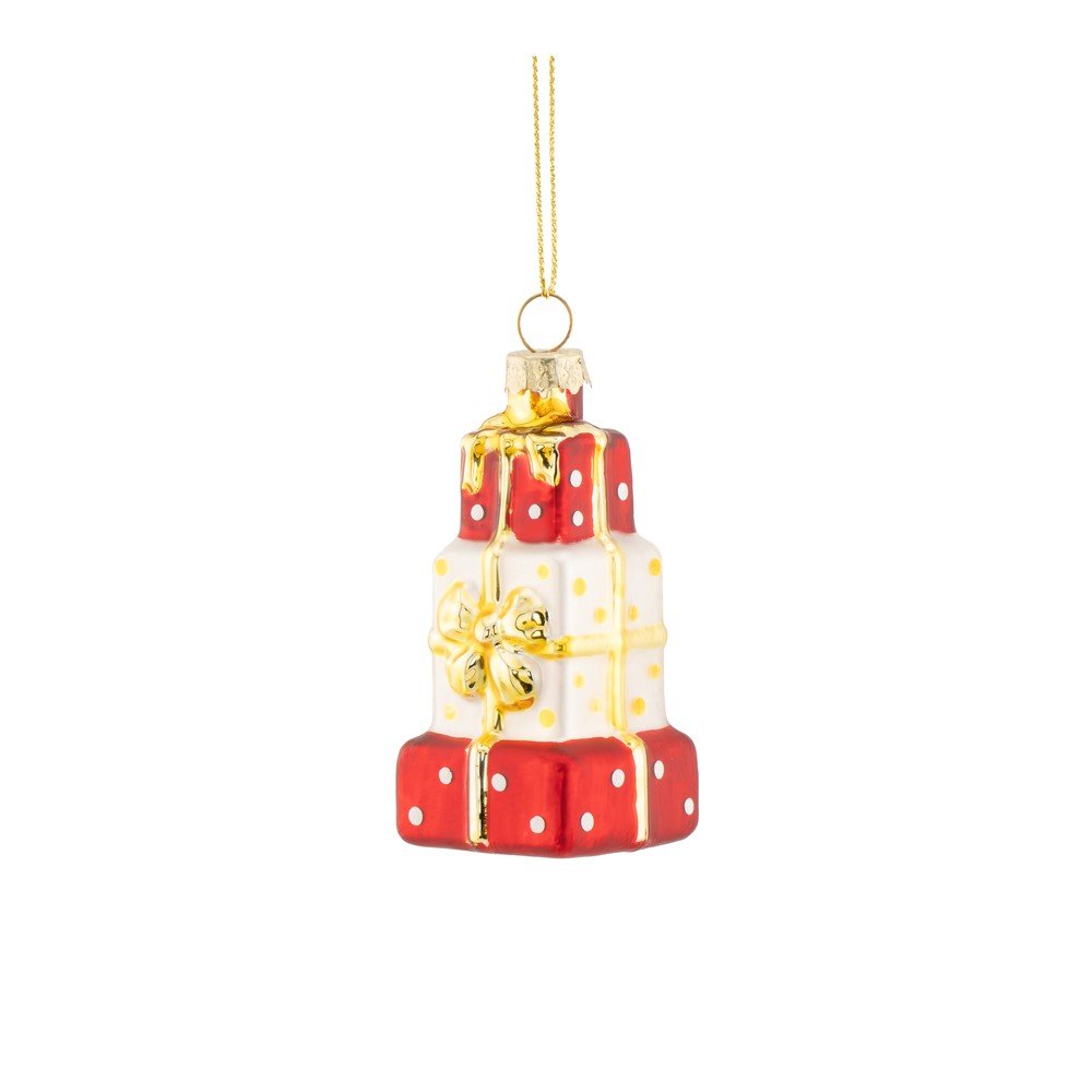 Ornament de Crăciun din sticlă 4 cm Stack of Presents – Sass & Belle