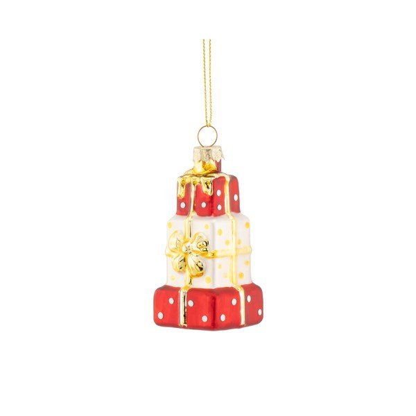 Ornament de Crăciun din sticlă 4 cm Stack of Presents – Sass & Belle