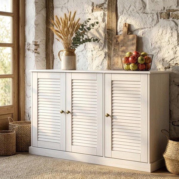 Comodă albă din lemn de pin 125x80x38 cm Edith – Støraa-image-3