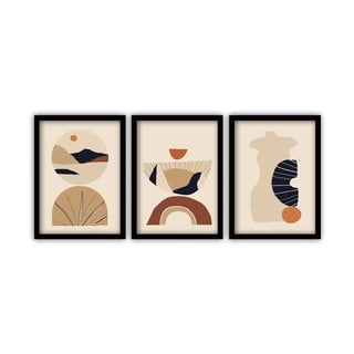 Set 3 tablouri cu ramă neagră Vavien Artwork Abstract Lanscape, 35 x 45 cm