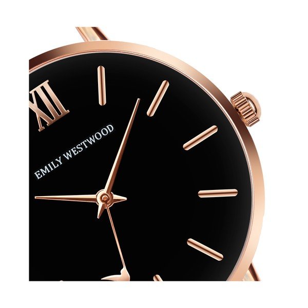 Ceas damă, curea metalică din inox Emily Westwood Estrella, negru- roz auriu-image-2