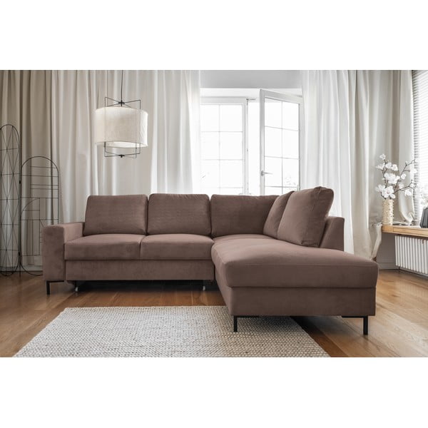 Colțar maro extensibil cu tapițerie din catifea reiată  (cu colț pe partea dreaptă) Lofty Lilly – Miuform-image-1